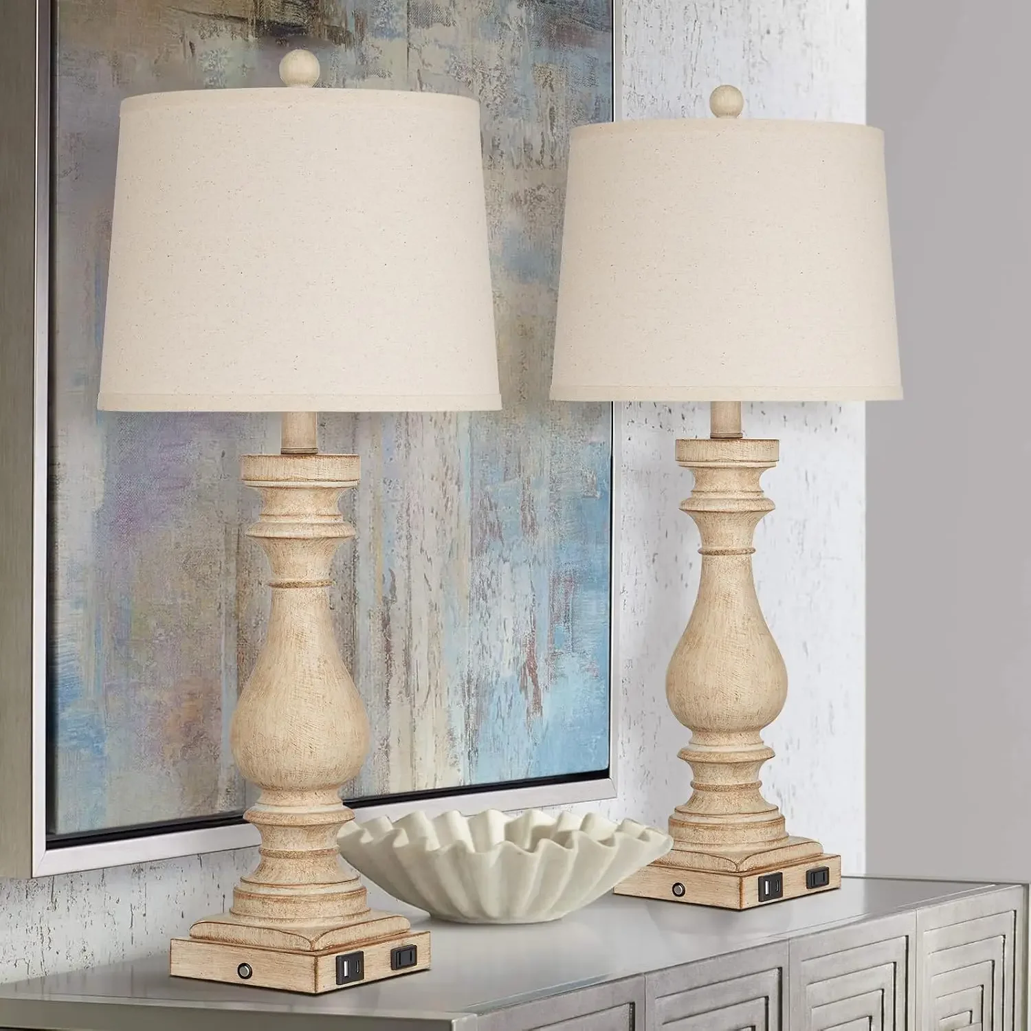 29" Tall Table Lamps Set of 2 with USB-C & AC Outlet, 3-Way Dimmable Touch Control, Farmhouse Nightstand Lamps for Living Room Bedroom view 6