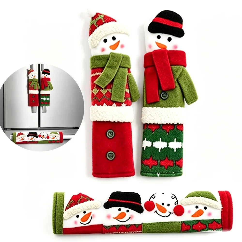 Christmas Snowman Refrigerator Door Handle Covers Appliance Handle Covers Xmas Decorations Kitchen Microwave Oven Or Dishwasher