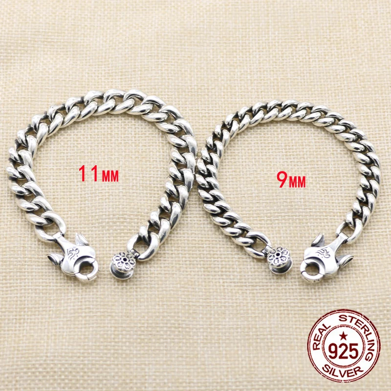 

S925 Sterling Silver Bracelet Youth Personality Retro Six Character True Words Couple Personality Handsome Simple Punk Style