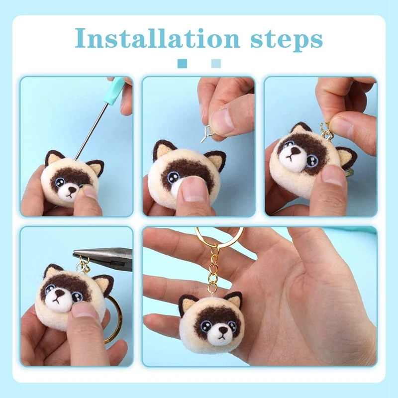 Needle Felting Beginner Keychain Kit, Animals Needle Felting Supplies Set Included Roving,Needle Felting Pad,Needles