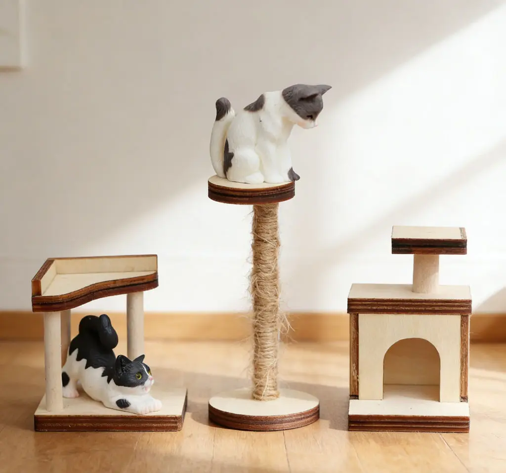 Muebles de árbol para gatos en miniatura para casa de muñecas 1:12, modelo DIY en blanco sin terminar, casa de juegos pequeña para mascotas para decoración de escena de Diorama