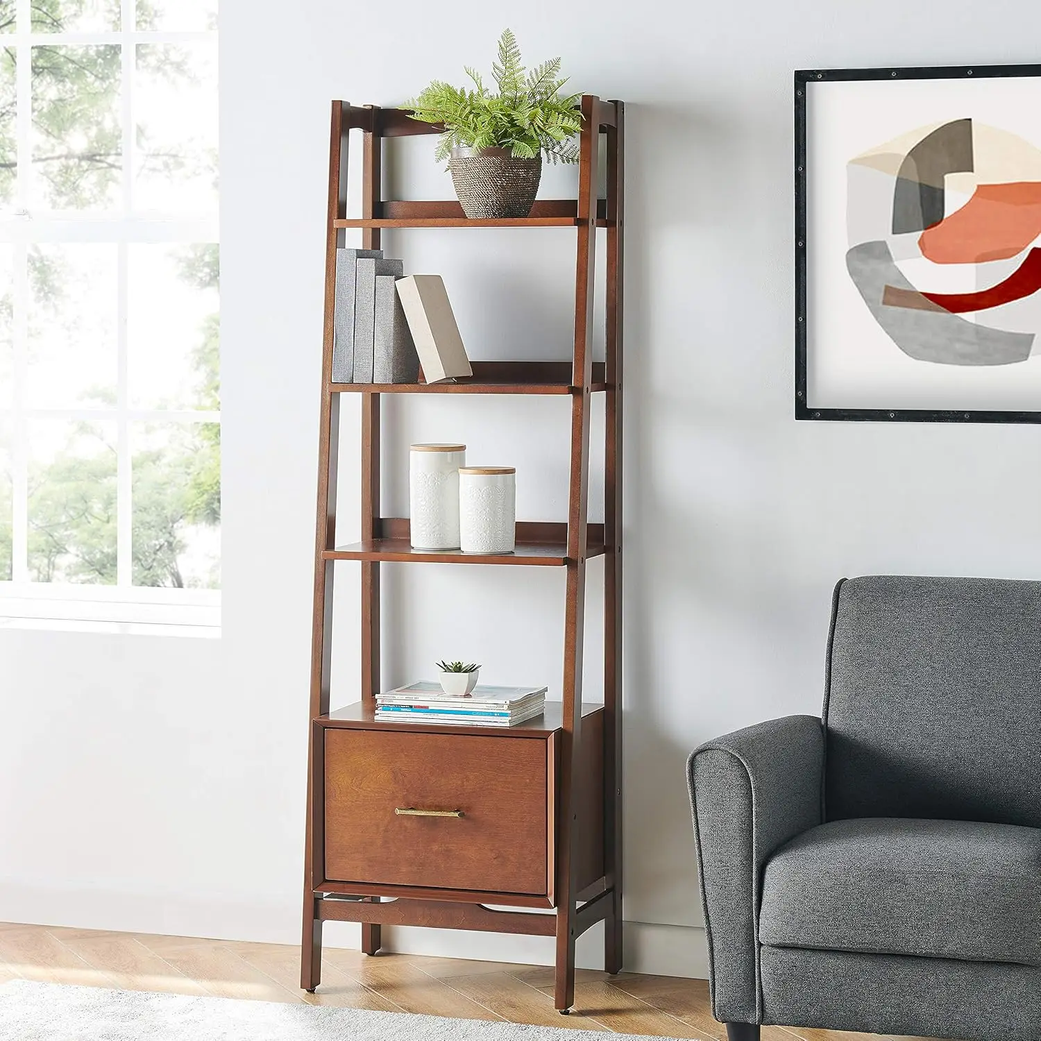 Landon Small Etagere Bookcase, Mahogany