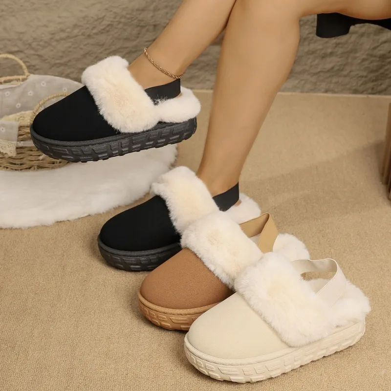 جديد مغلق اصبع القدم الدافئة نعال من القطن النساء فو الفراء رشاقته أفخم الشتاء المنزل أحذية امرأة خفيفة الوزن عادية داخلي الشرائح الإناث #1