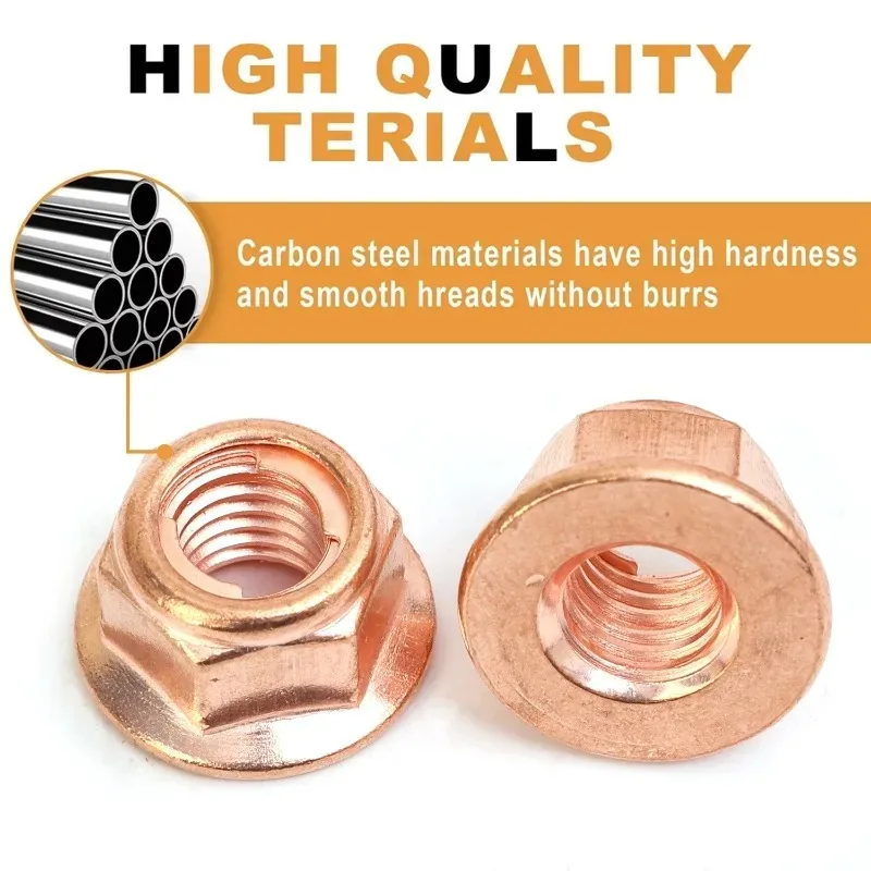العادم شفة الجوز M8 النحاس المغلفة ل E30 3-سلسلة المنوع النازل ترصيع الذاتي قفل ارتفاع درجة الحرارة المكسرات طقم تصليح 20 قطعة #2