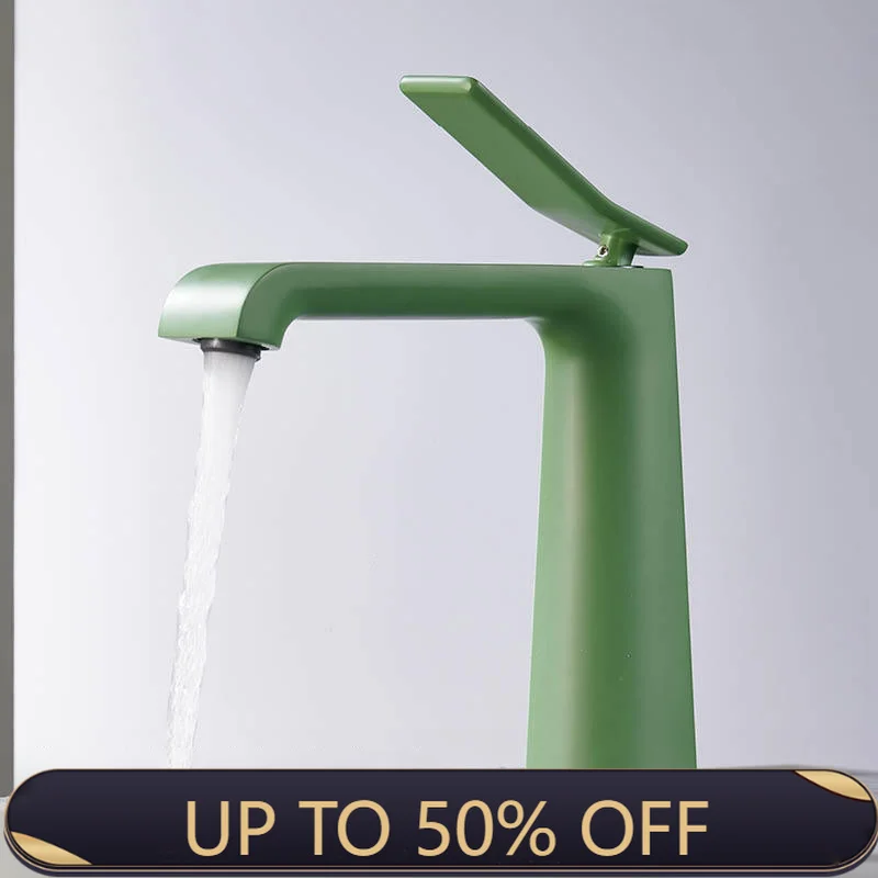 Basin Faucet Brass Cold And Hot Water Taps Green Fashion Style Deck Mounted Single Lever Basin Mixer Bathroom Sink Faucet