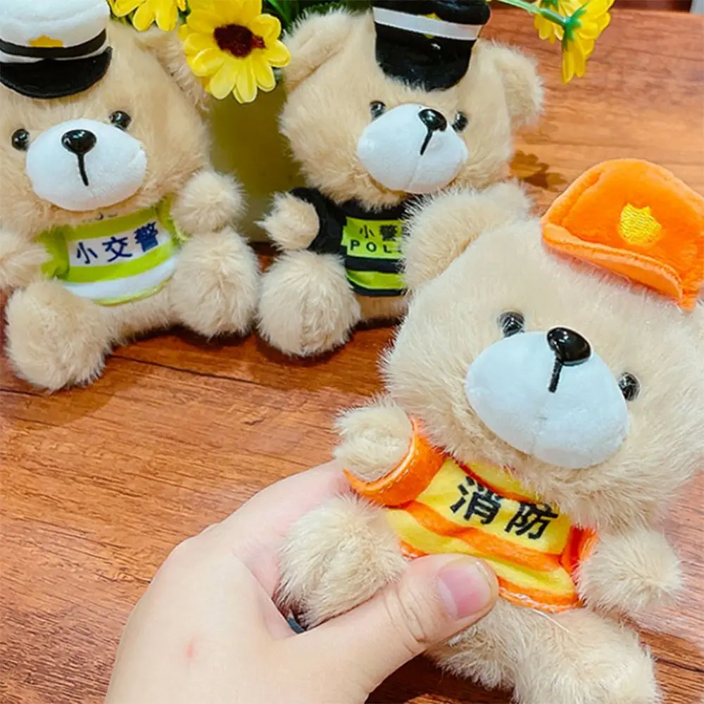 3D Cute Traffic Bear Doll Keychain Cartoon Soft Schoolbag Pendant Creative Plush Car Key Chain Bag Charm