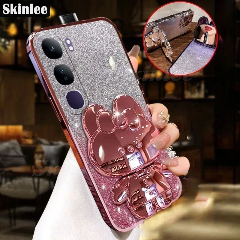 Mirror Rabbit Holder Case On For vivo V40 Lite 4g/5G Pro V40SE Stand Cover For VIVO V40 pro V40 SE 5G 80W