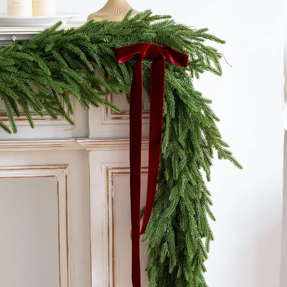 9FT Christmas Garland Real Touch Norfolk Pine Garland Faux Cedar Vine Xmas Realistic for Mantle Table Front Door Holiday Decor - Image 3