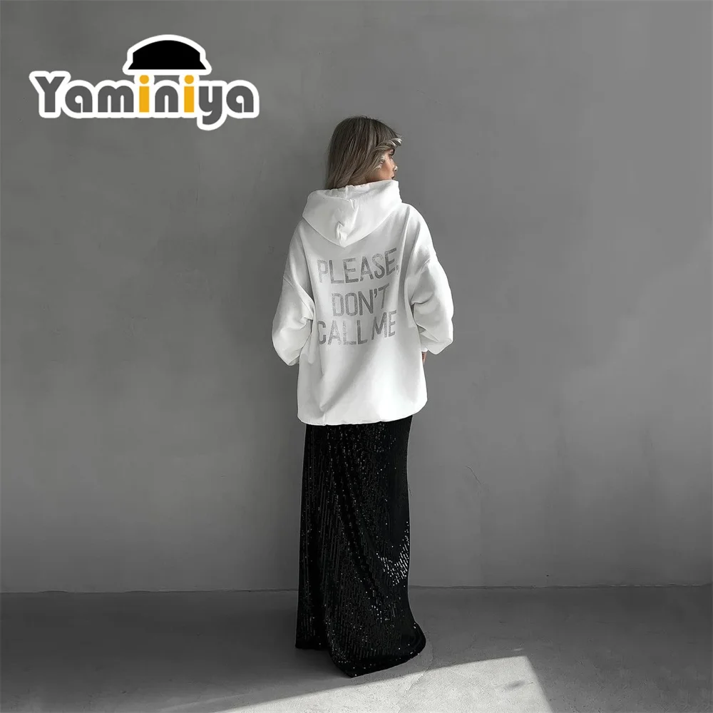 Vita outono feminino hoodies jaqueta bomber solta branco com capuz estilo casual preguiçoso impressão com o topo branco longo 2024 novo