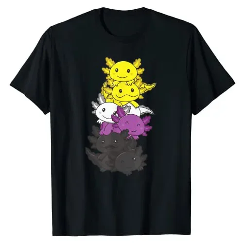 Nonbinary Flag Non Binary Gay Pride LGBTQ Axolotl T-Shirt Cute Animals LGBT Month Graphic Tee Tops Fashion Short Sleeve Blouses