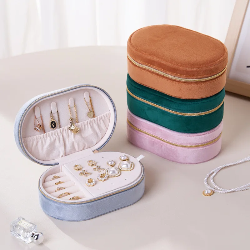 1pcs Single Layer Storage Box Travel Velvet Leather Jewelry Box Classic Black Pure White Brown Fashion Pink Storage Box