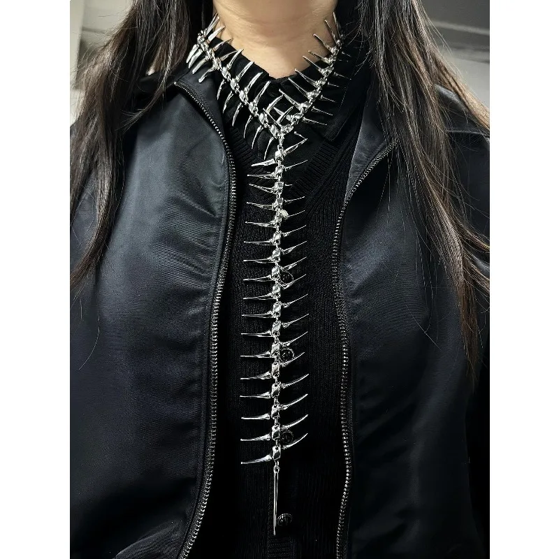 Fashion hip-hop style fishbone alloy necklace for men and women, suitable for festival parties and street looks