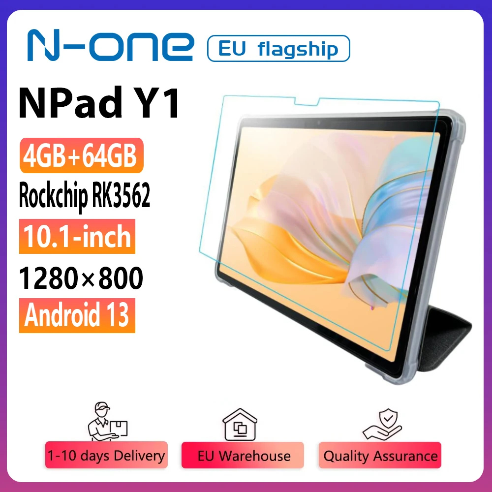 N-one NPad Y1 Android 14 10.1'' Tablet (4+4) 8GB+64GB 1280*800 IPS Screen 4-Cores UNISOC RK3562 WIFI Study Tablet