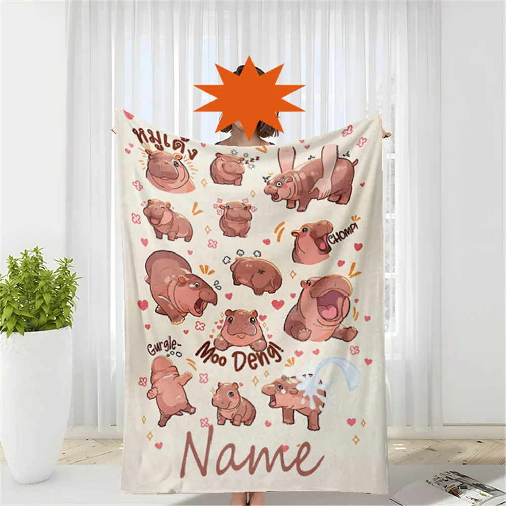 اسم مخصص بطانية فلانيل فرس النهر الكرتونية، بطانية ناعمة، مناسبة للأريكة والسرير وأعياد الميلاد والأطفال والأصدقاء والهدايا #4