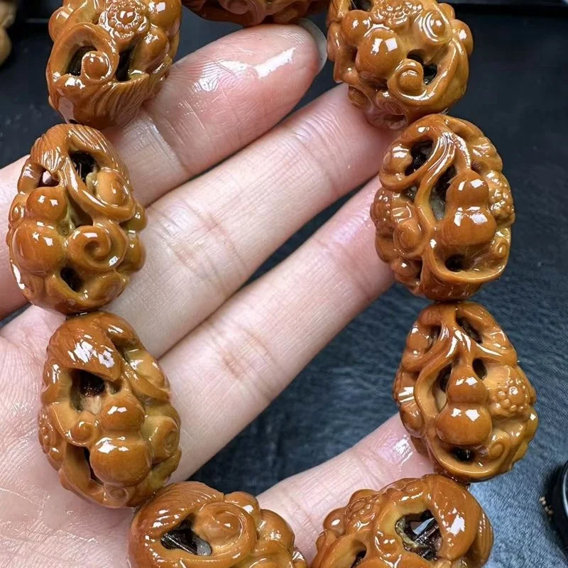 carved-olive-hollow-out-mensial-gourd-bracelet-cultural-plaything-lucky-charm-jewelry-handmade-craft-gift-for-him