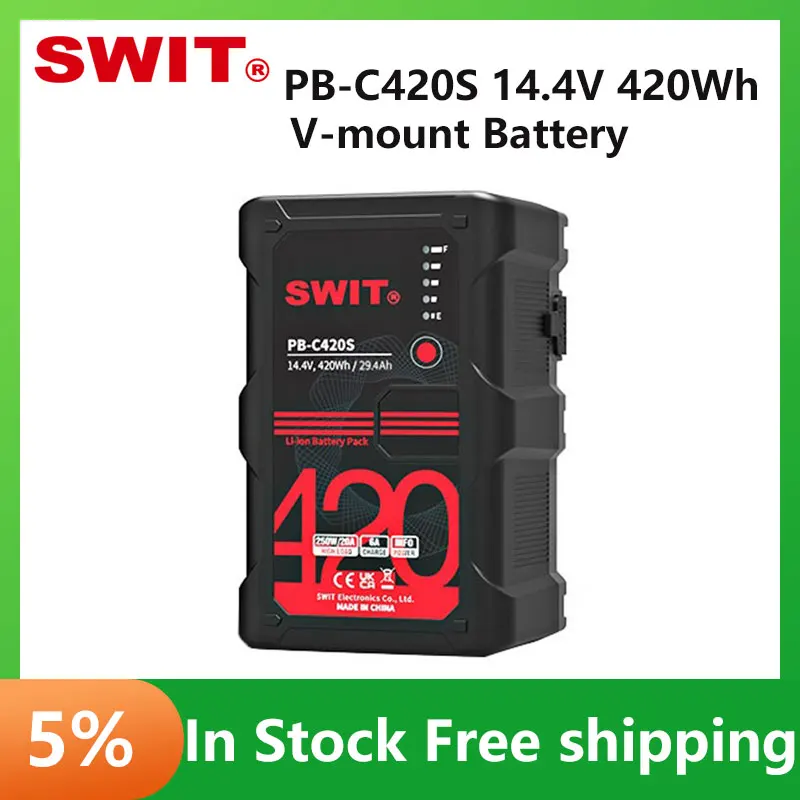 

SWIT PB-C420S 420Wh 14.4V 420Wh/29.4Ah Large Capacity V-mount Battery 250W/20A Constant Load