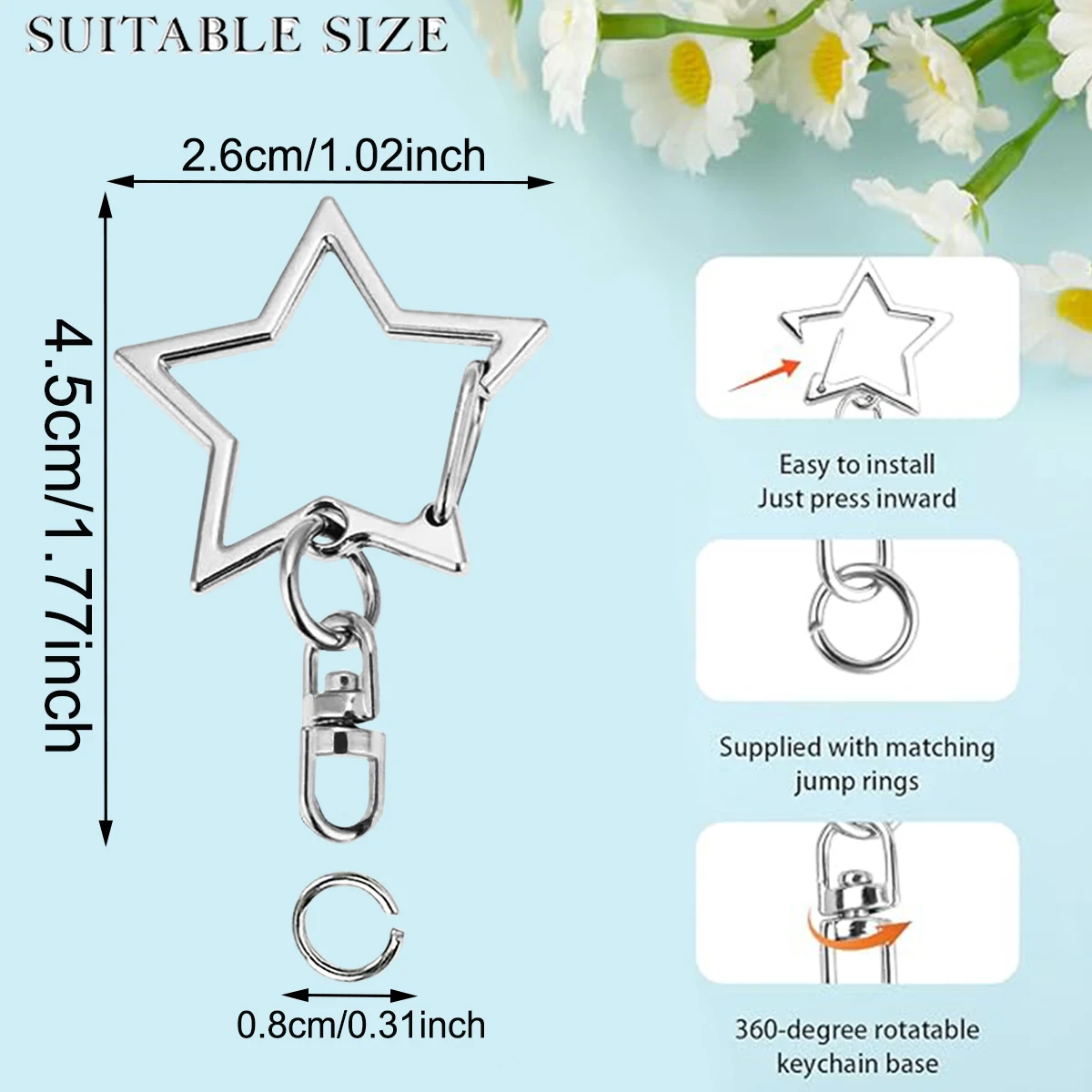 15/25/40 Set Star Shaped Rotating Spring Keychain, Suitable For  Keychain Lanyard, DIY Crafts, Holiday Gift, Bag Decorations