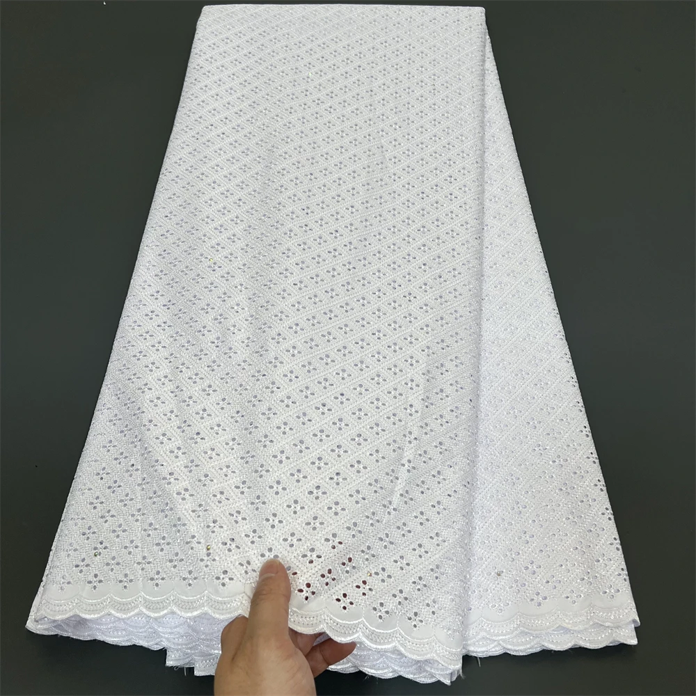 

African Nigerian Lace2024High Quality Fabric Embroidery Tulle Pure Cotton Wedding Party Damask Dress Guipure White5Yard hz1309