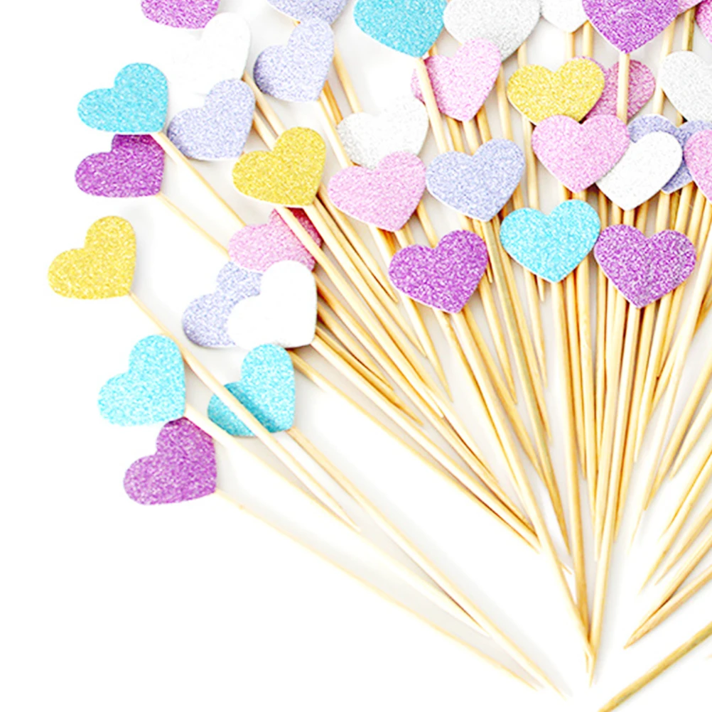 

50 Pcs Heart Shaped Cake Toppers Picks Beautiful Decorations for Kids Party Birthday Baby Shower Cake Supplies Cupcake