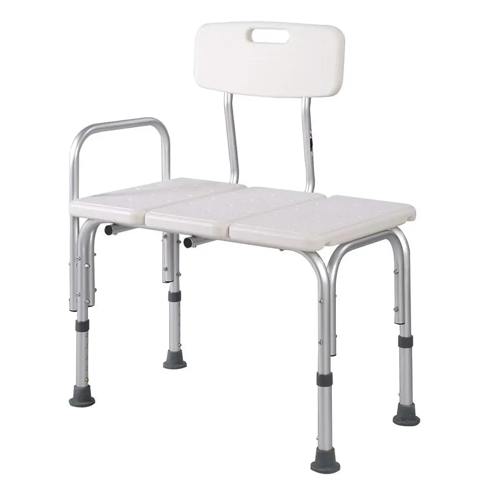 

® Bathtub Transfer Bench/Bath Chair With Back, Wide Seat, Adjustable Seat Height, Sure-Griped Legs, Lightweight, Durable,