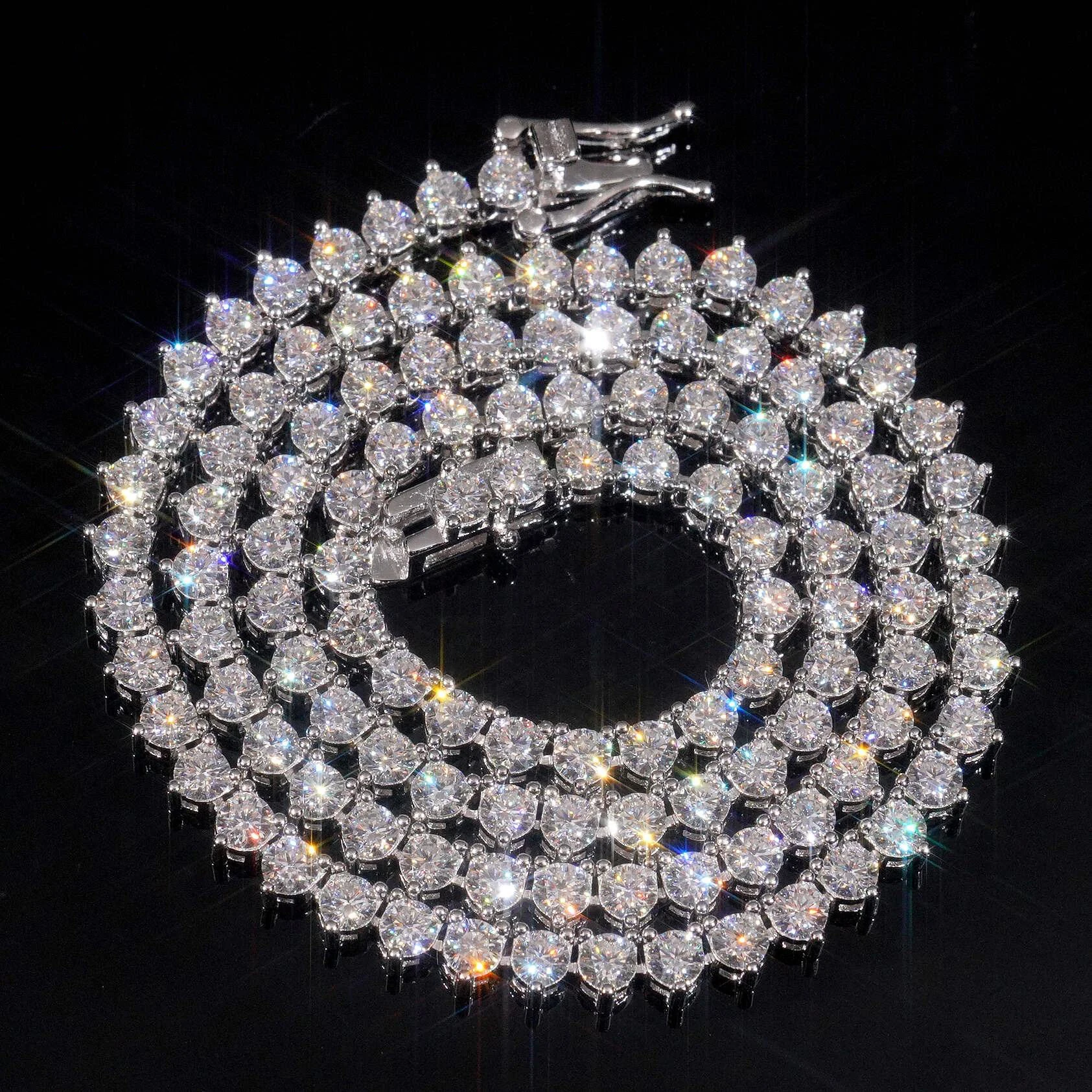 

Теннисное ожерелье с муассанитом, 3 когтя, стерлинговое серебро 925 пробы, белое золото 18 карат, ожерелья для женщин, свадебные украшения