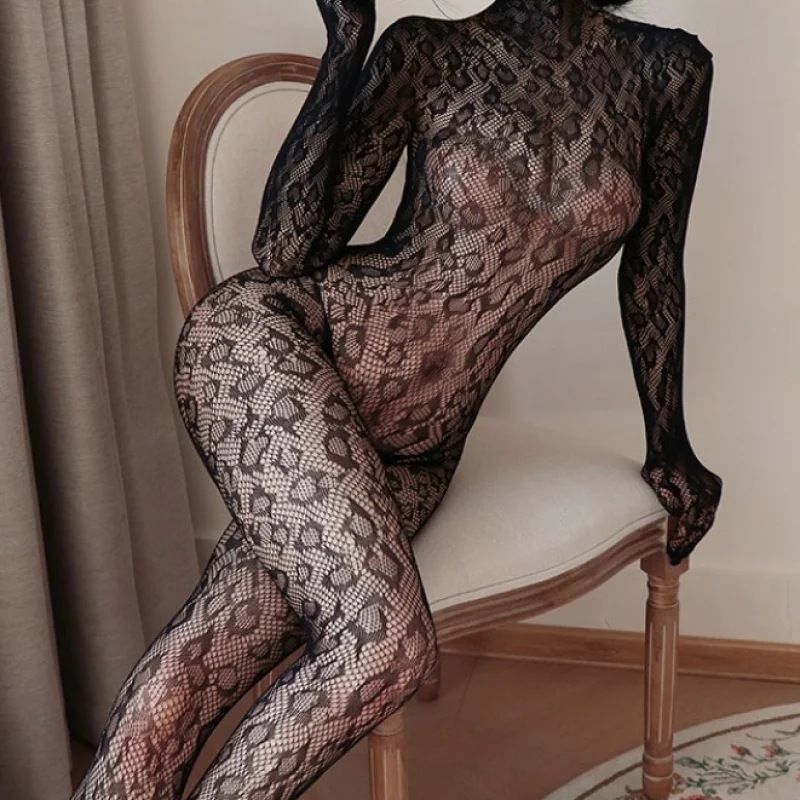 

Leopard Print Lingerie Sexy Backless Bodystocking Women'S Fishnet Stockings Hollow Out Erotic Costume