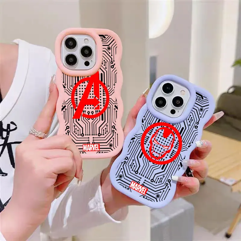 Funda de Silicona con Diseño de Ondas y Logotipo de Marvel Avengers para iPhone 17, 16, 15, 14 Plus, 11 Pro Max, 13, 12, 17 Air, 17E, 16E