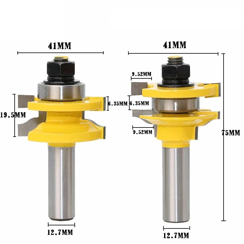 12mm 1/2" Shank 2pcs Set Rail Stile Router Bits Matched 2 Bit Ogee Tenon Cutter Door Window Woodworking Tools