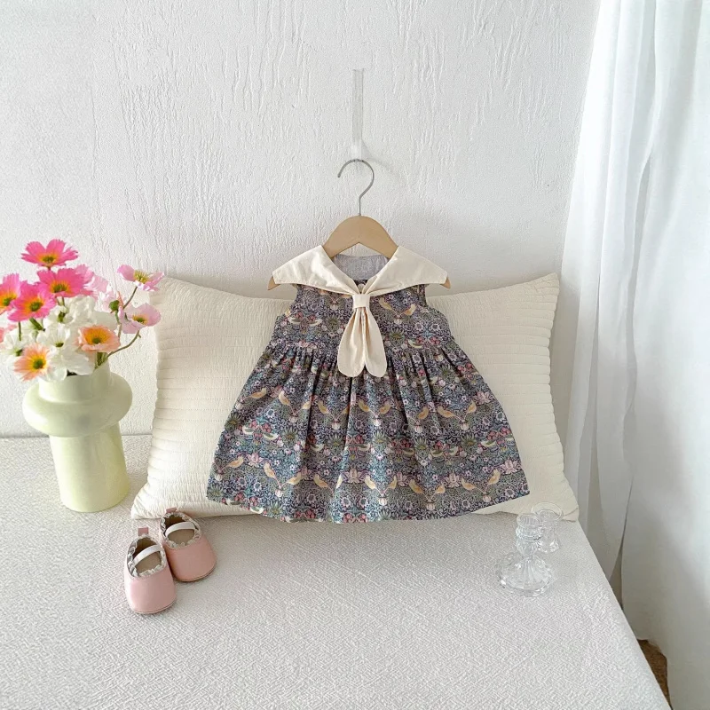 

Girls' Summer Dress Infant Toddler Floral Doll Collar Princess DressinsChildren's summer vest dress
