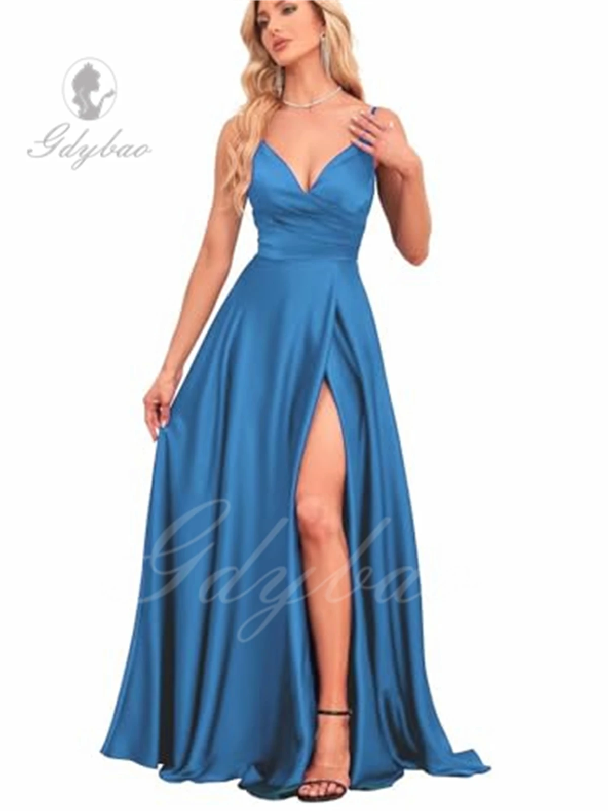 Prom Dresses for Women 2024 Satin A-line Spaghetti Straps Long Formal Evening Gowns with Slit