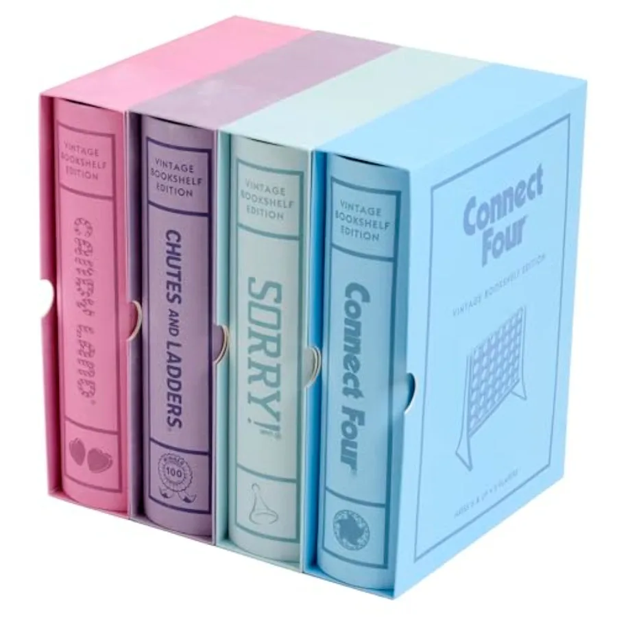 

Vintage Board Game Bookshelf Collection Featuring Classic Play: Candy Land Chutes and Ladders Connect Four and Sorry Ideal for