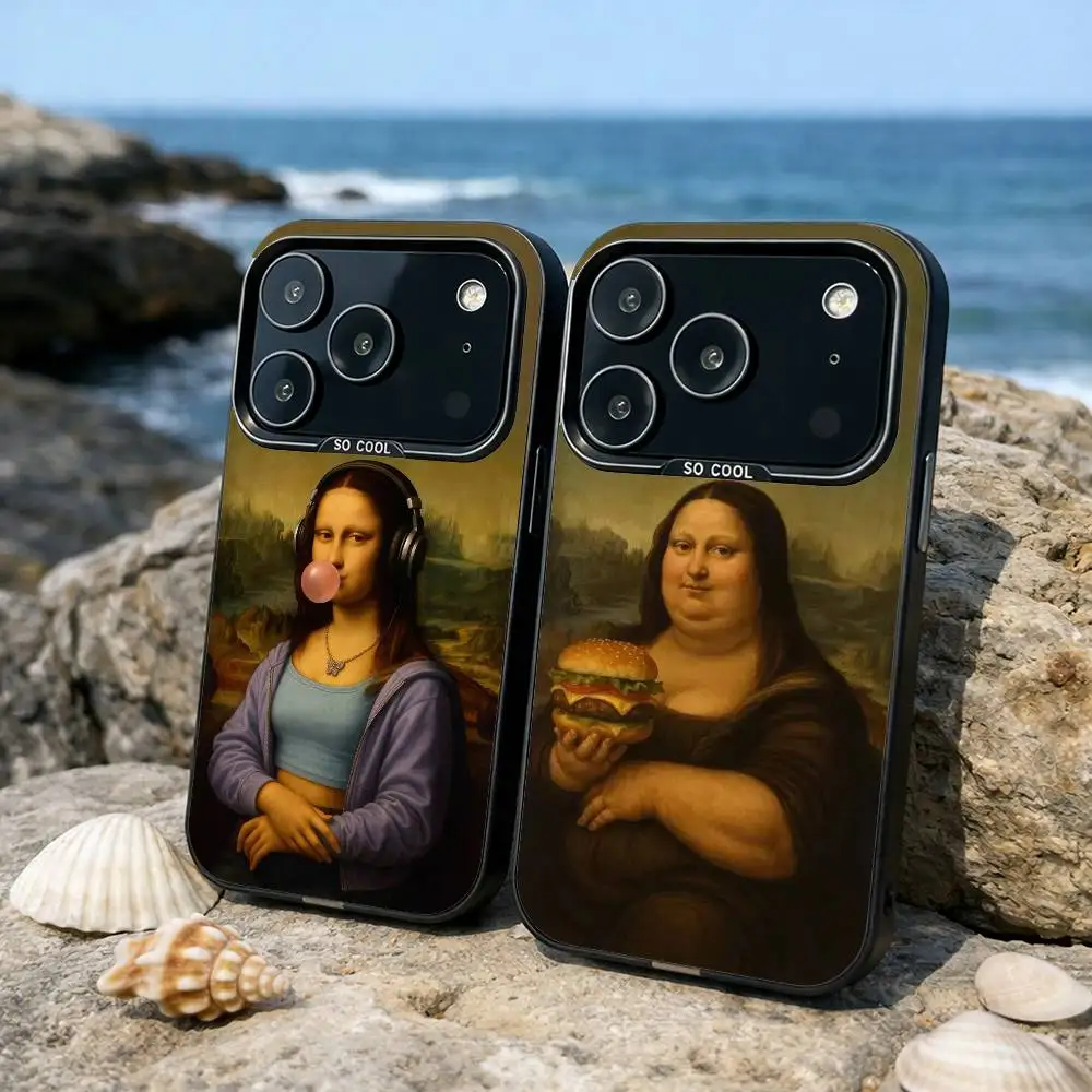 

Art Aesthetic Mona Lisa Phone Case For iPhone17,16,15,14,13,12,11,Pro,MAX Gray Matte Silicone Black Cover