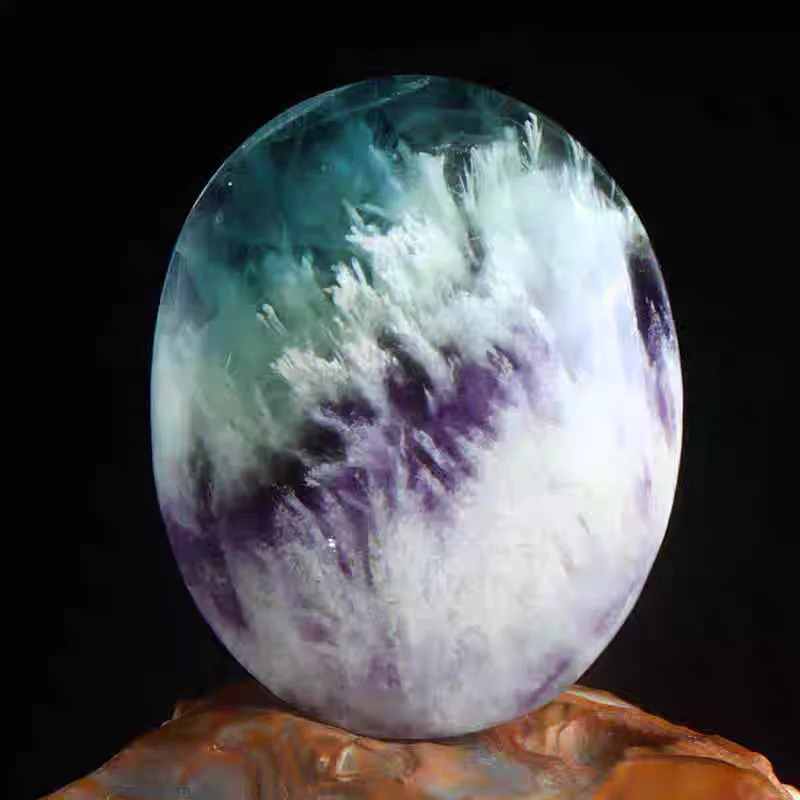 

Natural Green Feather Blue Fluorite Round Pendant Women Men Water Drop Purple Fluorite Necklace Angel Jewelry AAAAAA