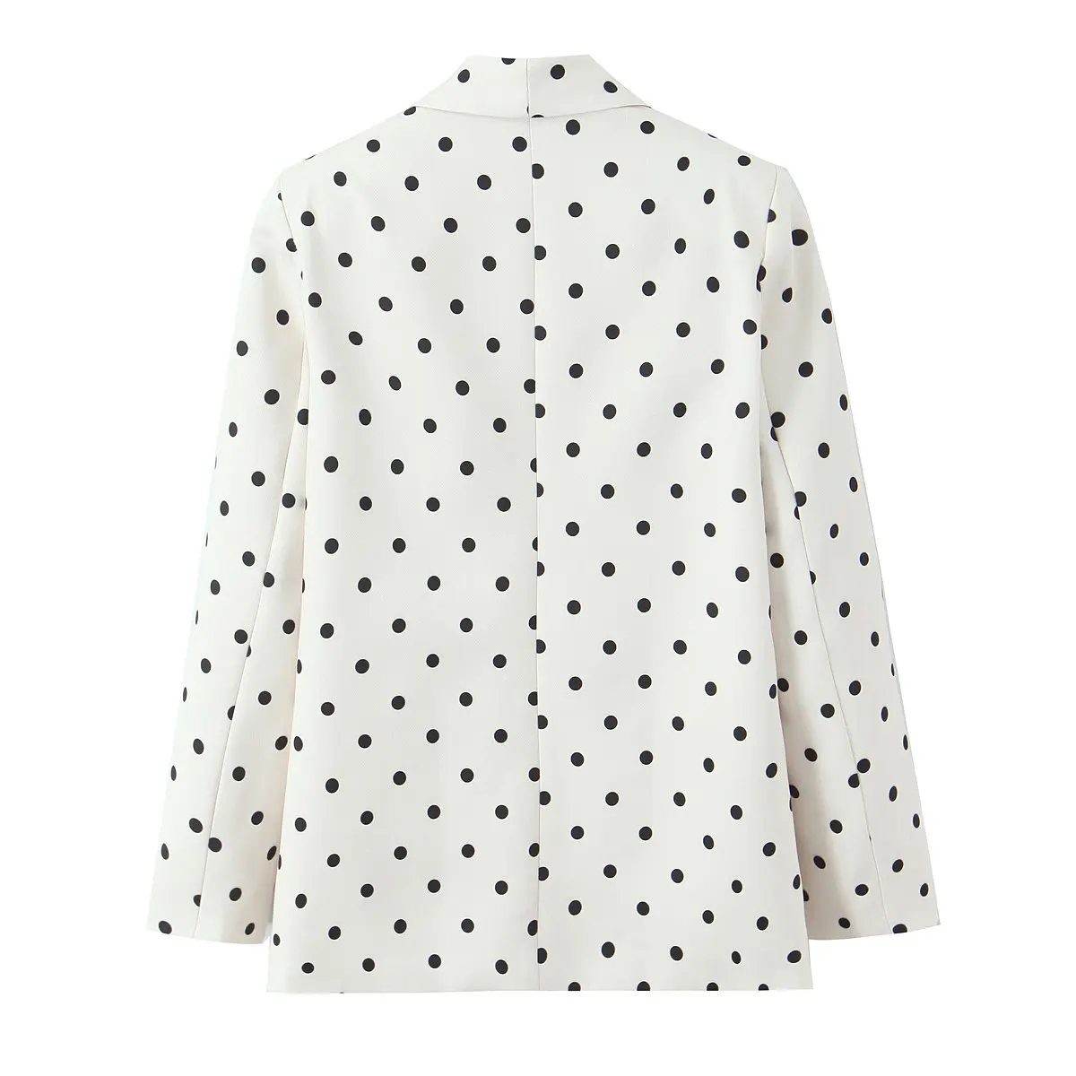 New Women's Black Polka Dot Print Suit Jacket Waist-Cinching Office Spring Fashion Outerwear Loose Fit Long Sleeve No Button