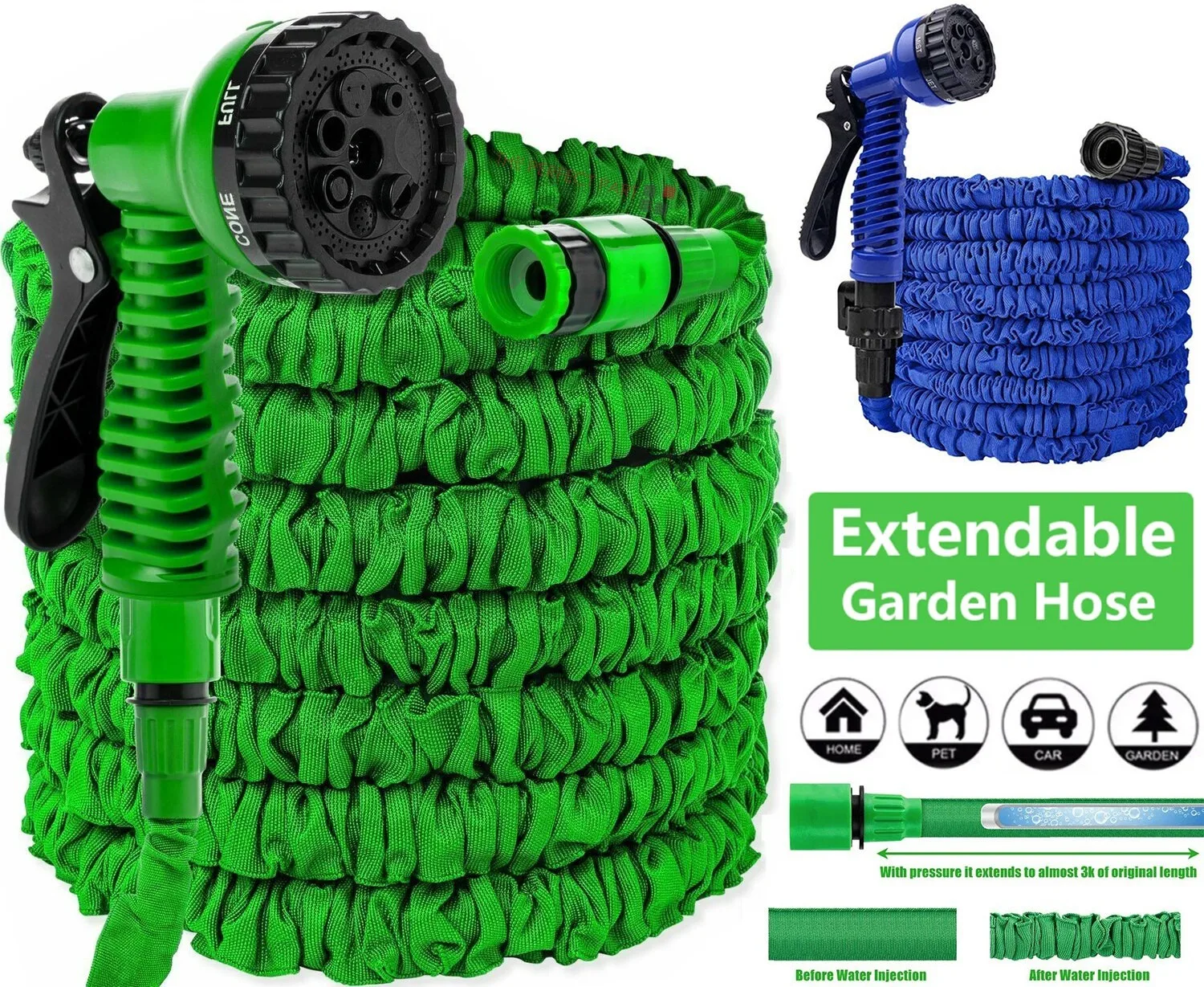 Expanding Expandable Flexible Garden Water Hose w Spray Nozzle 25, 50, 75, 100FT