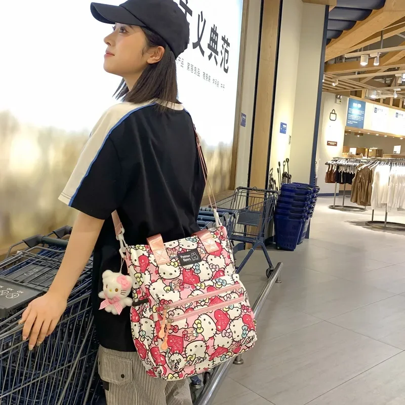 Sanrio Hello Kitt Single Shoulder Tote Bag Women Upgrade Zipper Style Reticule Bag Kawaii Convenient Shopping Fashion Tote Bags