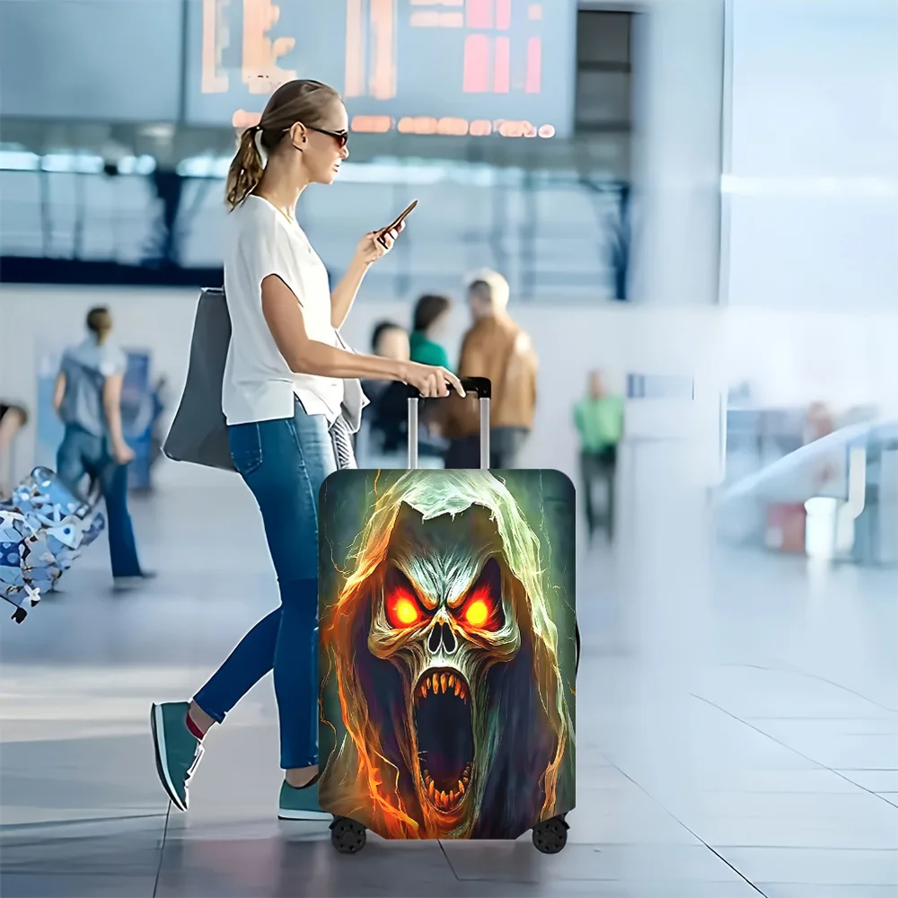 1pc Spooky Grim Reaper-print luggage cover. Fits 18–32-inch suitcases; perfect for Halloween decorations