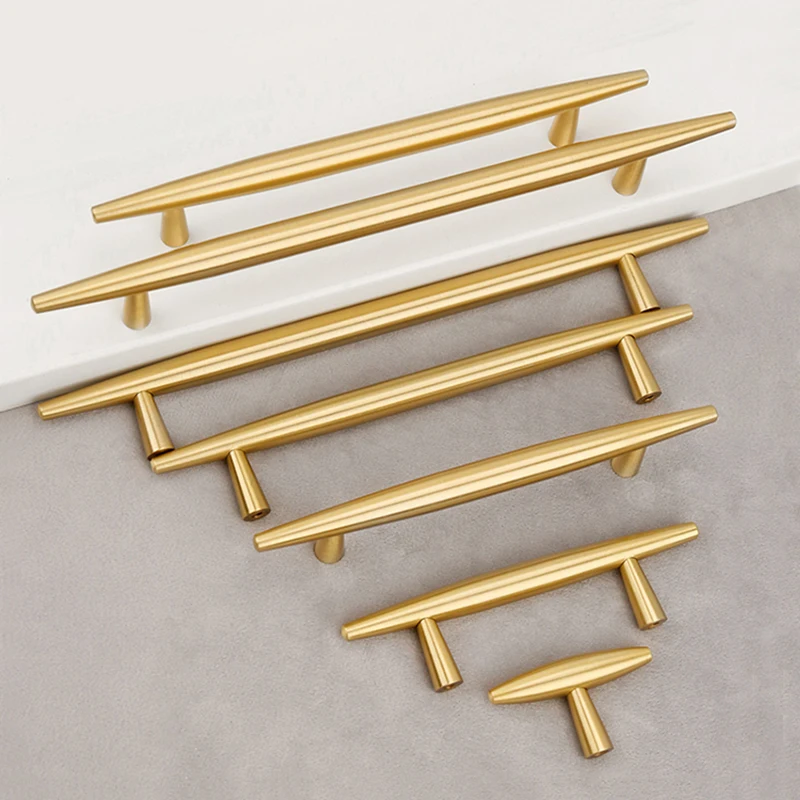 High Quality 4PCS Solid Pure Brass T-Bar Furniture Handles Drawer Pulls Cupboard Wardrobe Kitchen Dresser TV Cabinet Pulls Knobs