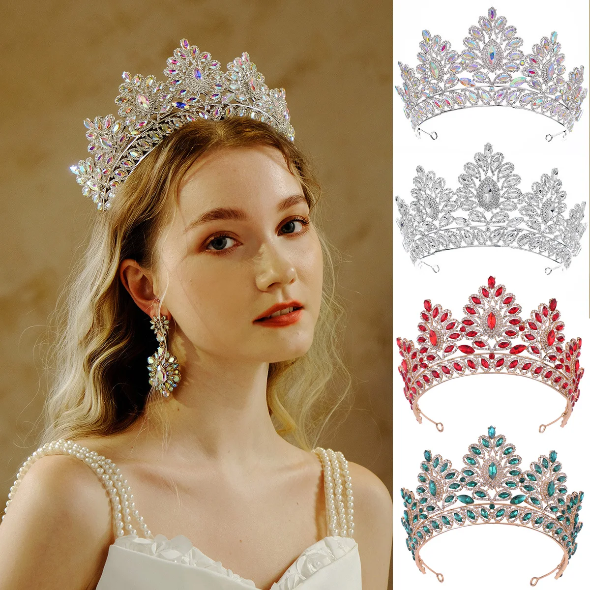 Corona de boda de cristal de lujo, Tiara de novia barroca con diamantes de imitación, diadema de Reina, banquete, cumpleaños, accesorios de boda