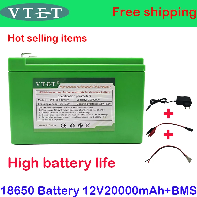 

New 12V 20000mAh 3S7P 18650 Lithium Battery Contains 20Ah Current BMS Suitable for Standard 12V Voltage Equipment+12V3Acharger