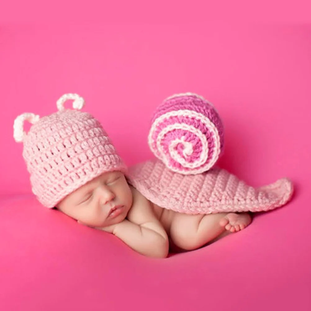 الأطفال الصوف الحلزون نمط الحياكة مجموعة مائة يوم الطفل صور الدعامة الوردي الكروشيه عقال قبعة الوليد للجنسين التصوير الفوتوغرافي