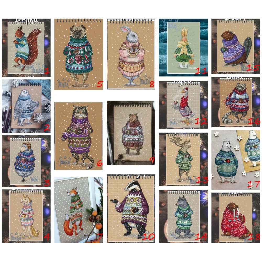 

Amishop Counted Cross Stitch Kit Sweater Animals Series Bunny Dog Cat Bear Unicorn Wolf Deer Goose Sheep Squirrel Fox Owl