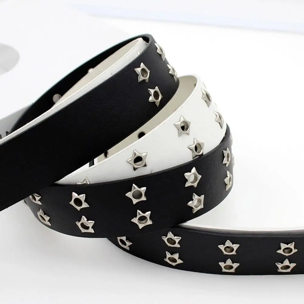 Y2K Punk Niet Ledergürtel Damen Denim Stern Bule Trendy Taille Kette Gürtel Zweireihig Hohl Für Jeans Rock Gothic Dekor