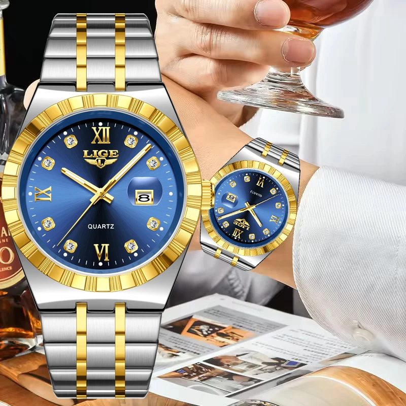 

LIGE мужские часы аналоговые кварцевые военные часы из нержавеющей стали для мужчин водонепроницаемые деловые классические дизайнерские наручные часы с датой