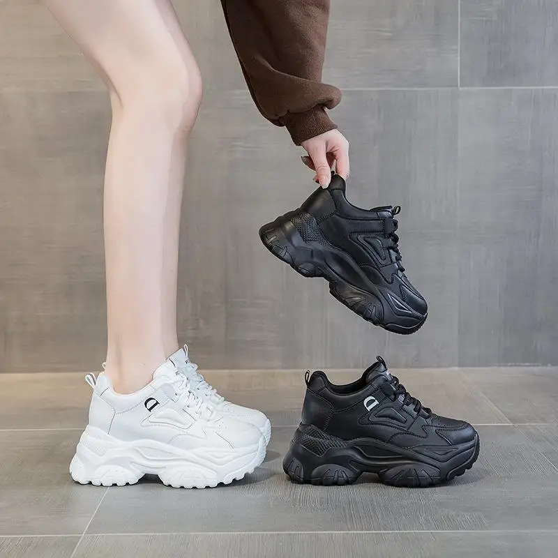 

Increased Height Dad Shoes Thick Bottom Casual Leather Shoes Korean Style Student Leisure Shoe Style Cotton Lined mid Heel
