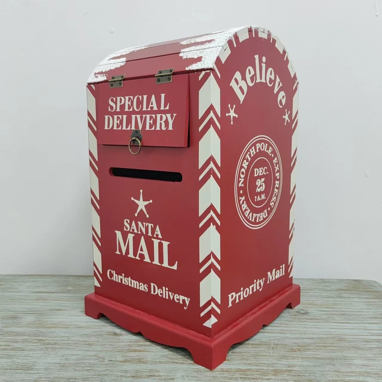 Email American Retro Red Wooden Letter Box Outdoor Courtyard Decoration