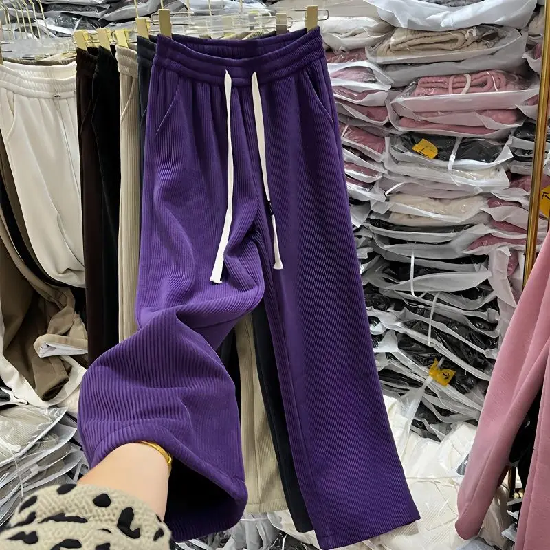 

Hanging High Waisted Casual Straight Leg Pants For Women In Autumn And Winter 2023, Purple Loose Fitting Fashion Wide Leg Pants