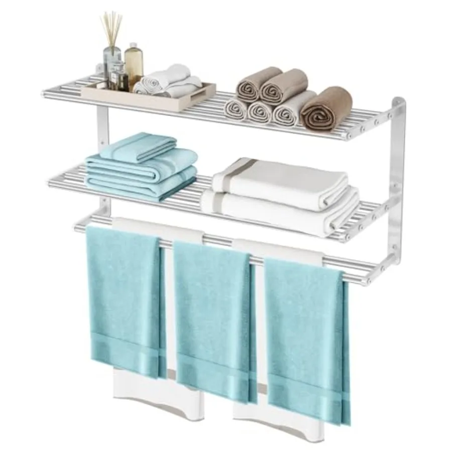 

3 Tier Towel Racks for Bathroom Wall Mounted Bathroom Shelf with Towel Bar Brushed Nickel Shelves for Towels Stainless Steel Mo