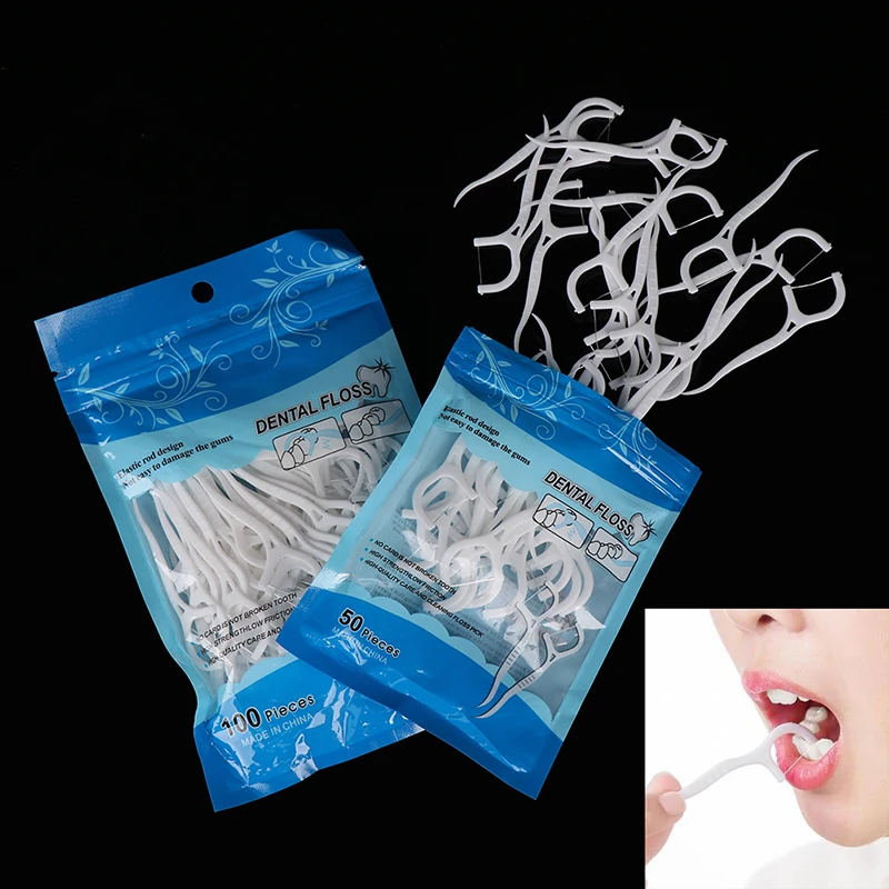 50Pcs or 100Pcs Disposable Dental Flosser Interdental Brush Toothpicks Teeth Cleaning For Personal Teeth Care