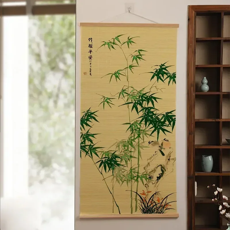 Customized 1pc Bamboo Roller Shutter Painting Decoration of Entrance Corridor Foyer Chinese Style Tea Room Hanging Paintings